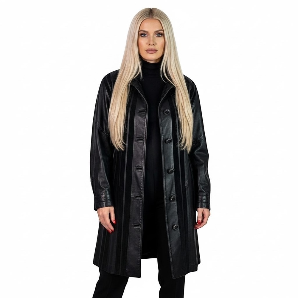 BOD & CHRISTENSEN BLACK LAMBSKIN TRENCH COAT MID LENGTH  VINTAGE LEATHER COAT